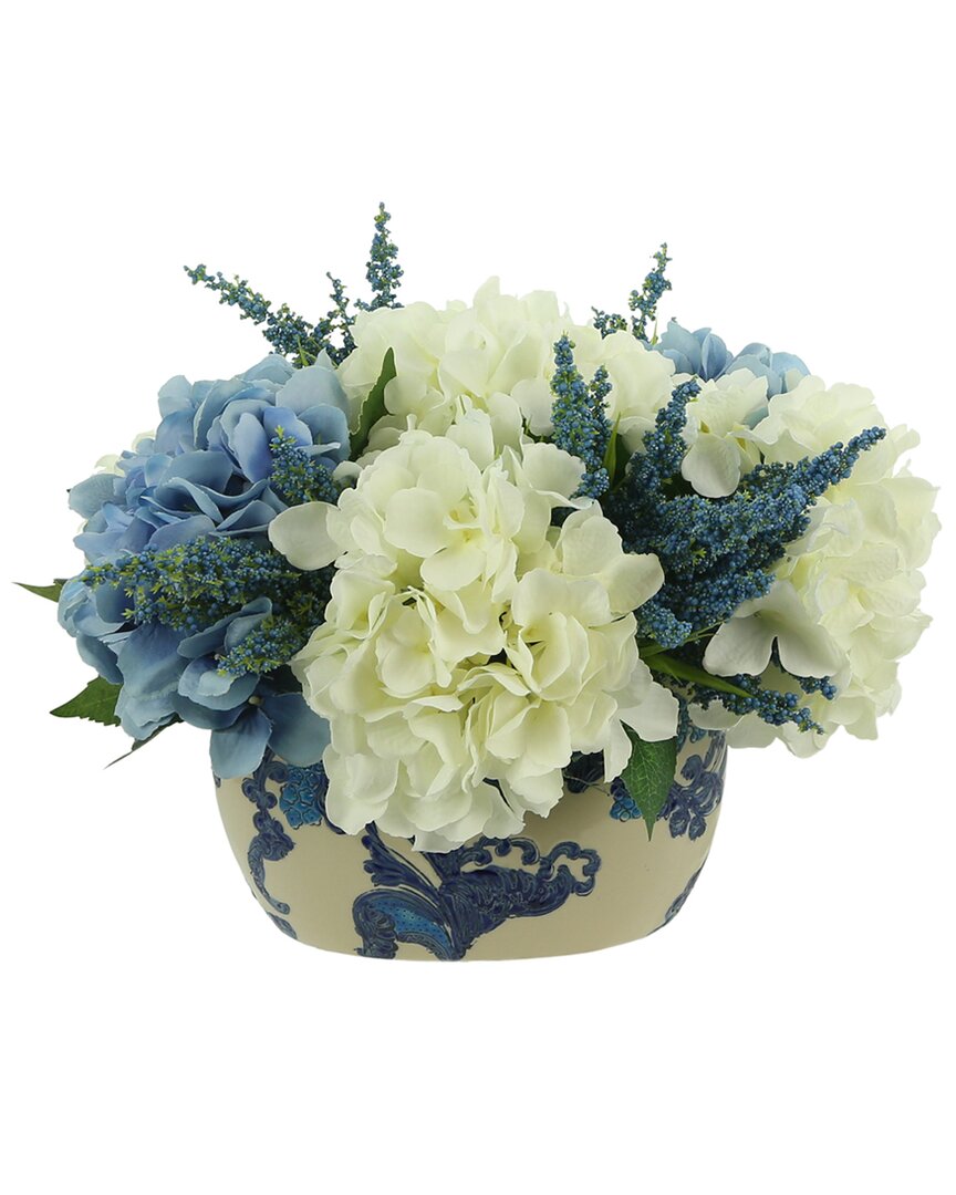 Creative Displays Blue And White Hydrangea Arrangement In Decorative Planter