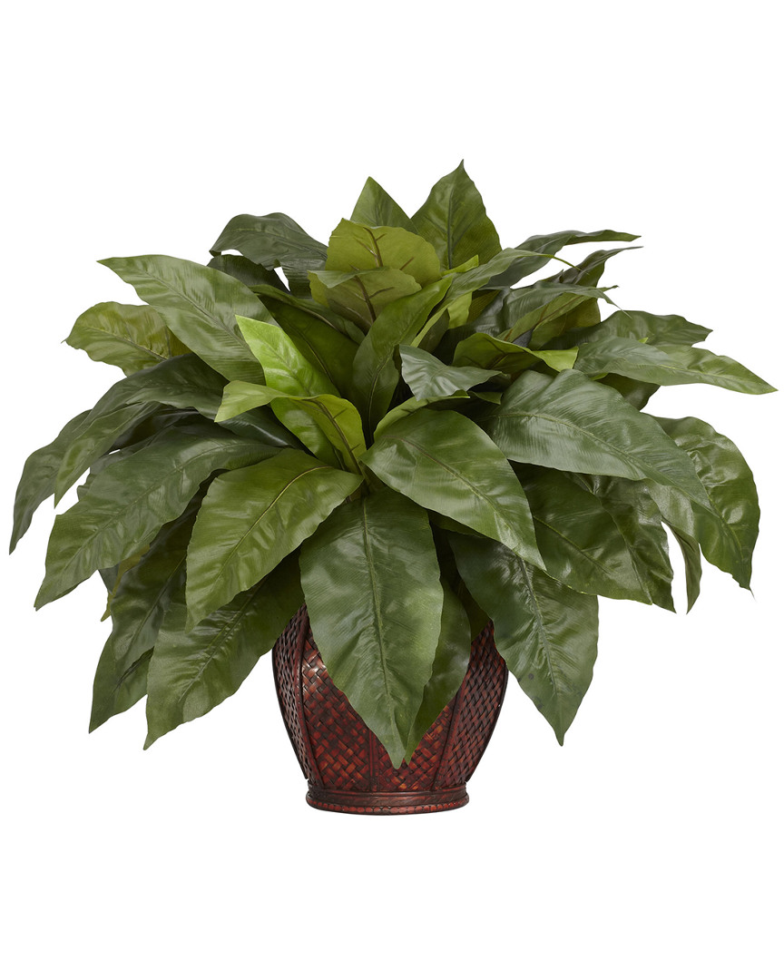 Nearly Natural Birds Nest Fern W/ Decorative Vase Silk Plant In Green