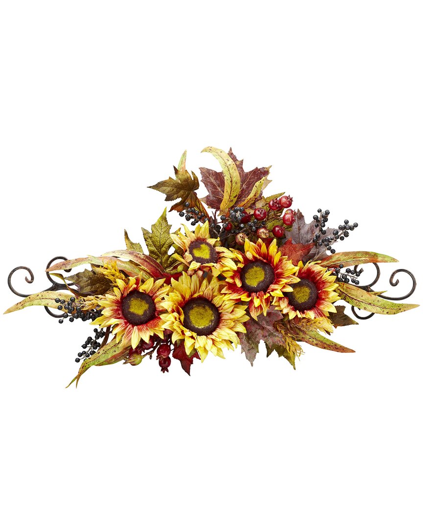 Nearly Natural Sunflower Swag With Metal Frame In Yellow