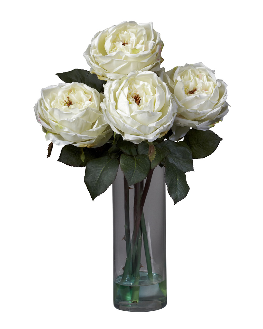 Nearly Natural Fancy Rose With Cylinder Vase Silk Flower Arrangement