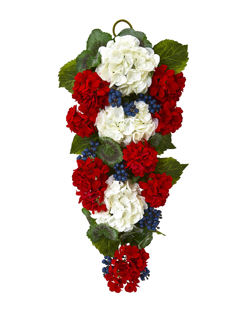 Nearly Natural 26in Geranium And Blue Berry Artificial Teardrop