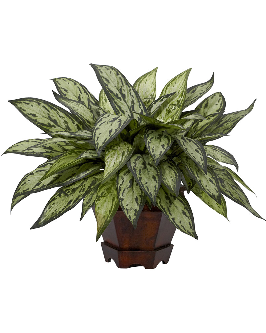 Nearly Natural Triple Silver Queen W/ Hexagon Vase Silk Plant In Green