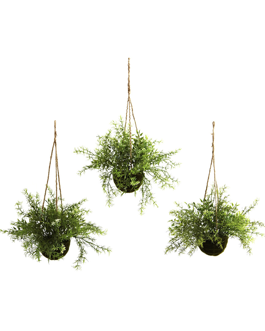 Nearly Natural Set Of 3 Mini Ruscus, Sedum & Sperengeri Hanging Baskets