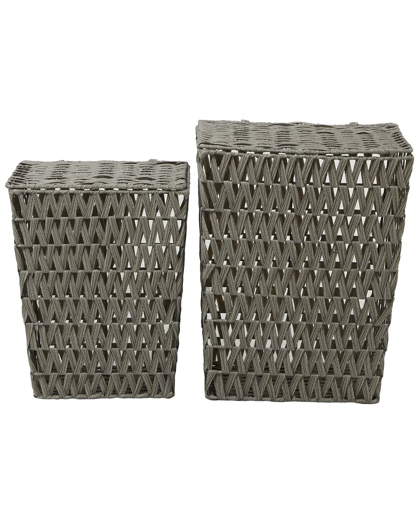 Peyton Lane Set Of 2 Traditional Rectangle Metal Storage Basket With Matching Tops In Gray