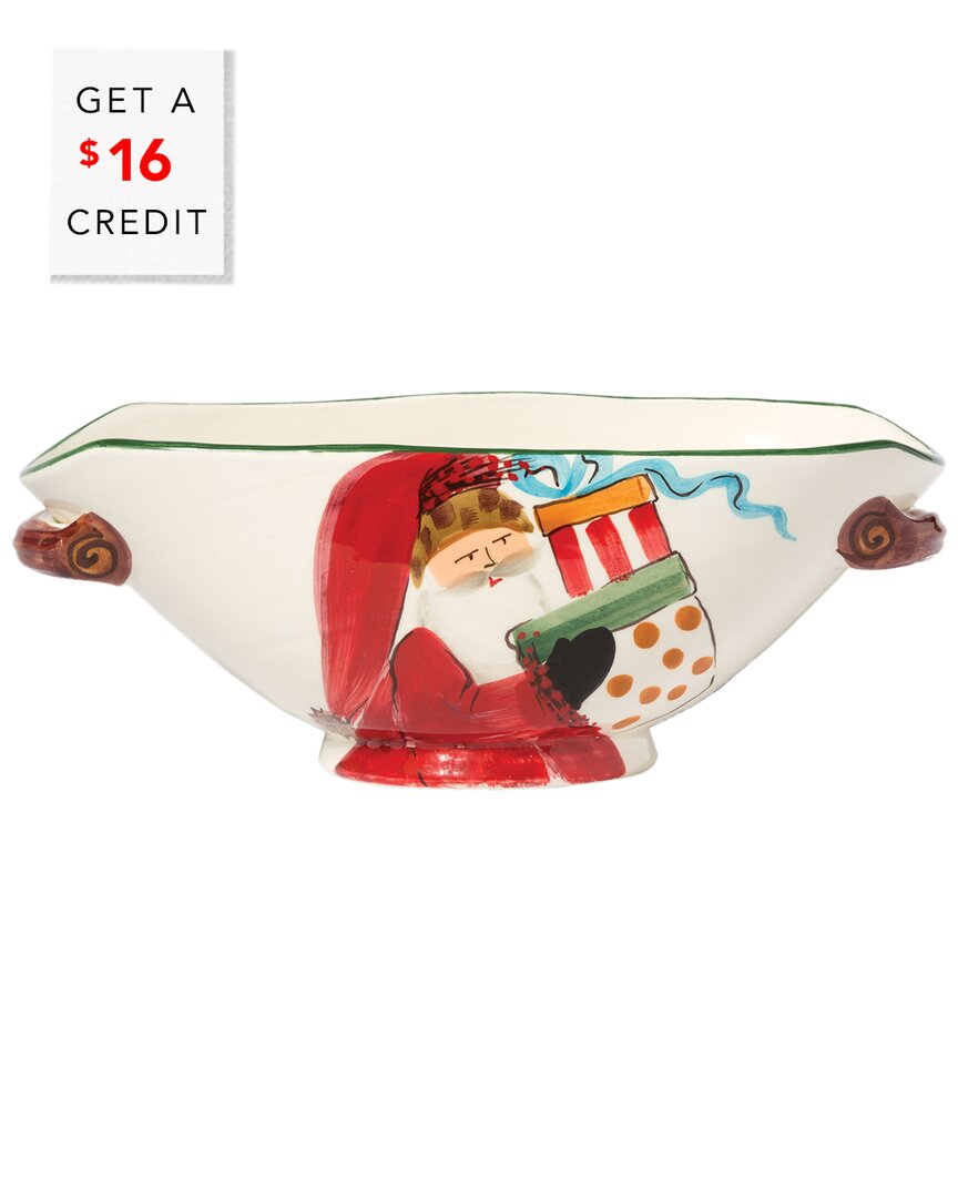 Vietri Old St. Nick Handled Oval Bowl With Presents With $16 Credit In Multi