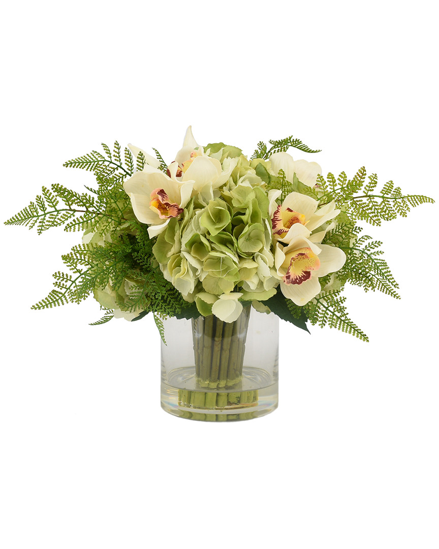 Creative Displays Green Hydrangea & White Orchid With Fern Floral Arrangement
