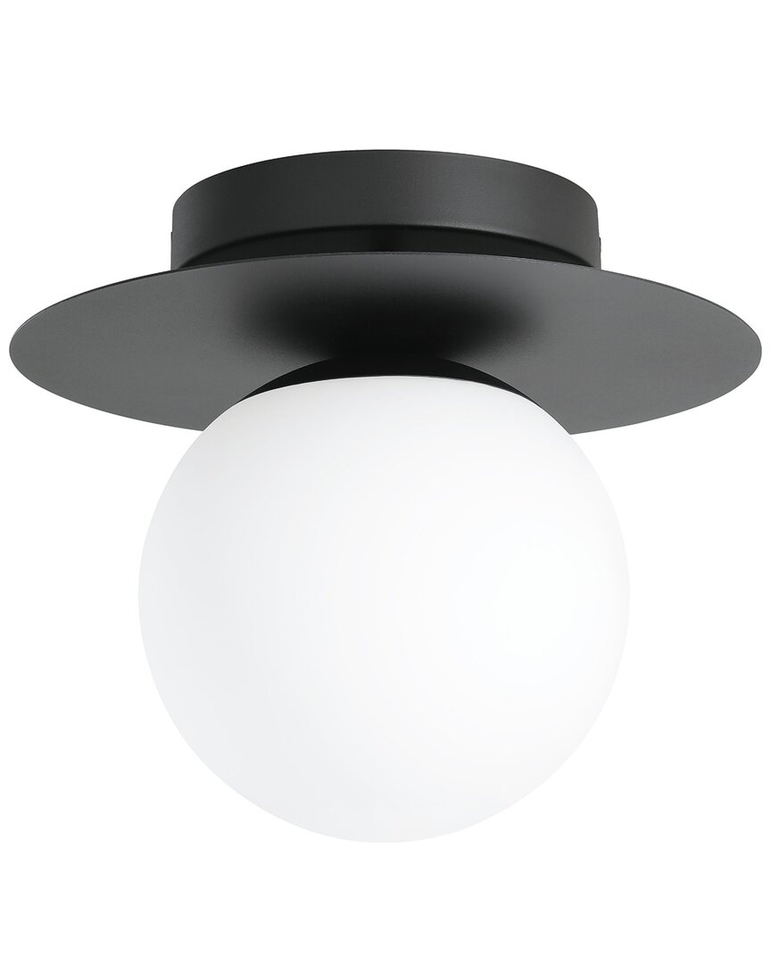 Eglo Arenales 1 Light Ceiling Light With Structured Black Finish & White Glass Shade
