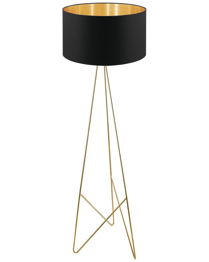 Eglo Camporale 1 Light Floor Lamp With Gold Finish Base & Black Exterior & Gold Interior Shade