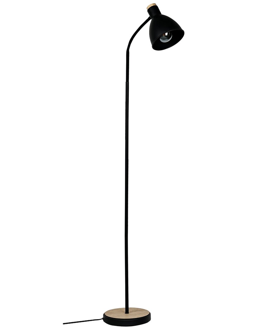 Eglo Verdal 1 Light Floor Lamp Black With Wood Accents & Black Metal Shade