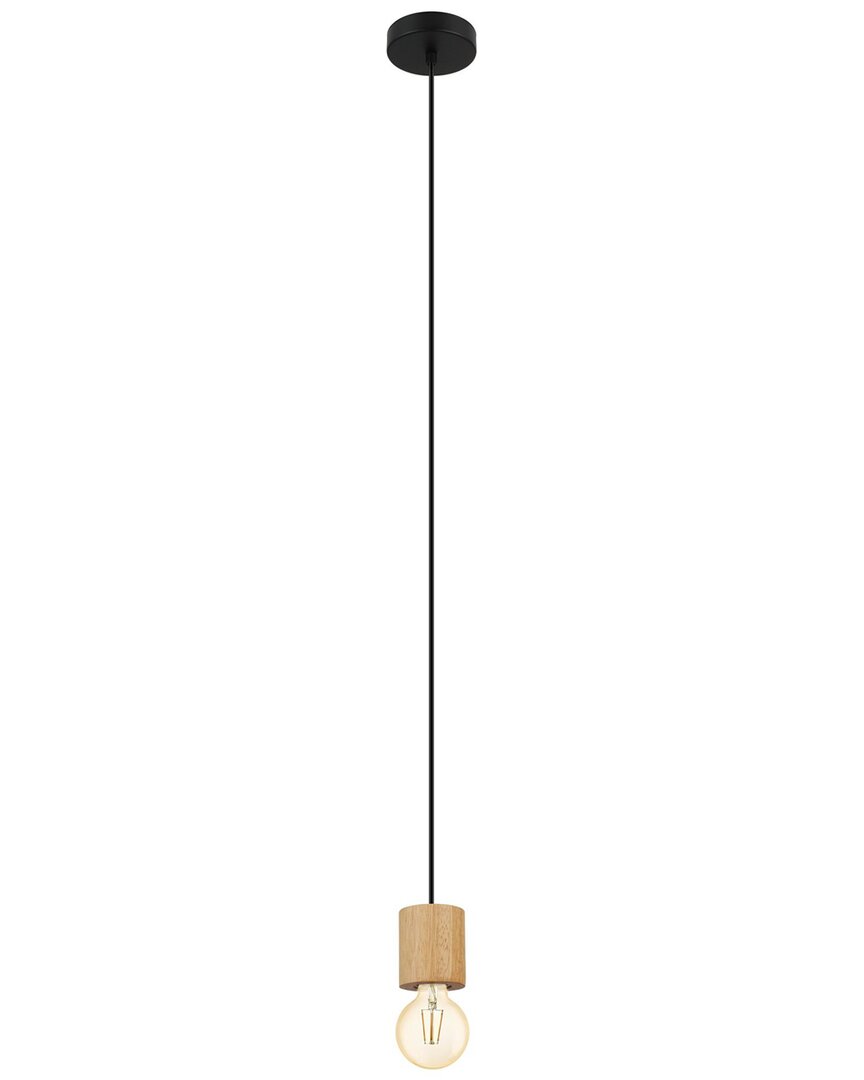 Eglo Turialdo 1 Light Open Bulb Pendant With Natural Wood & Black Finish