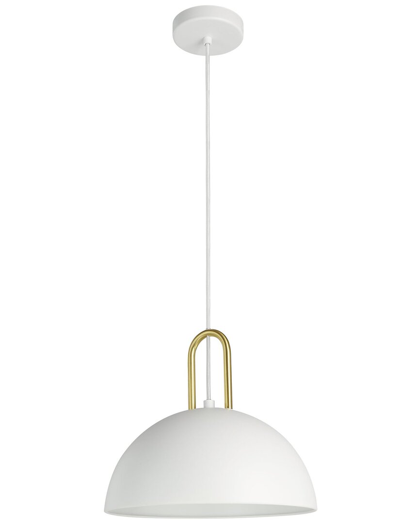 Eglo Calmanera 1 Light Pendant With White Finish & White Metal Shade With Brushed Gold Accent