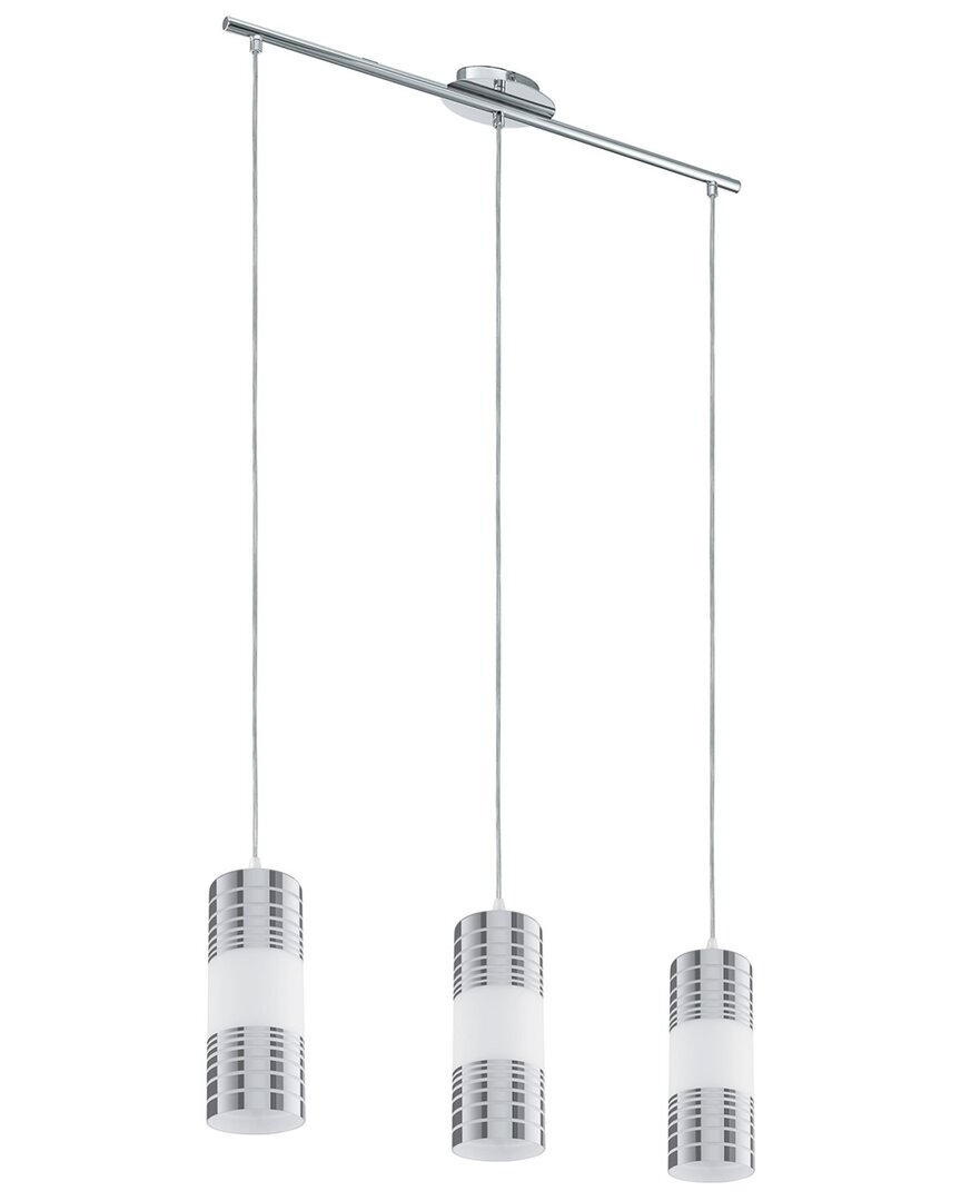 Eglo Bayman 3 Light Linear Pendant With Chrome Finish & White With Chrome Acccents Glass Shades