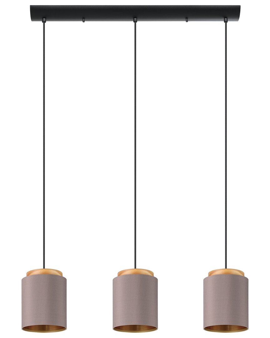 Eglo Albariza 3 Light Linear Pendant With Black Finish & Cappucino & Gold Shades With Wood Accent