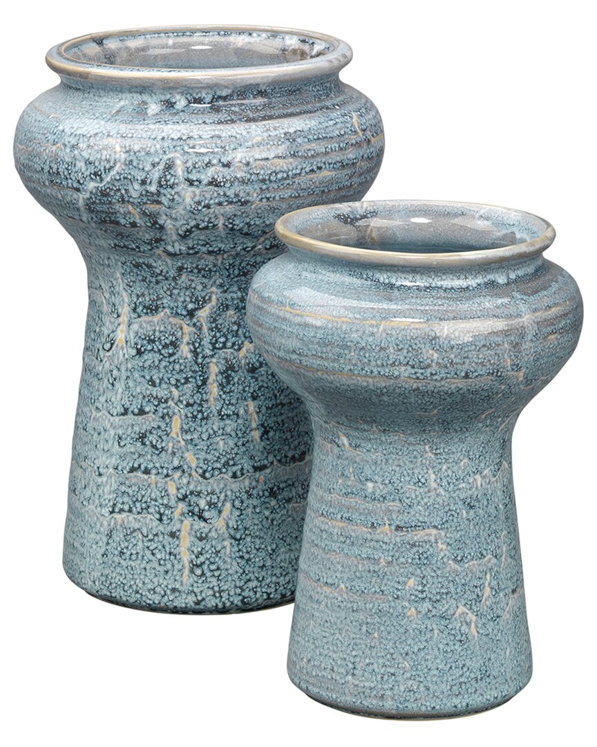 Shop Jamie Young Set Of 2 Snorkel Vases In Blue