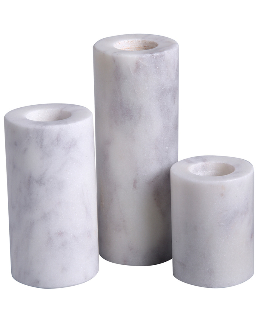 Bidkhome Set Of 3 Marble Cylinder Pillar Taper Holders