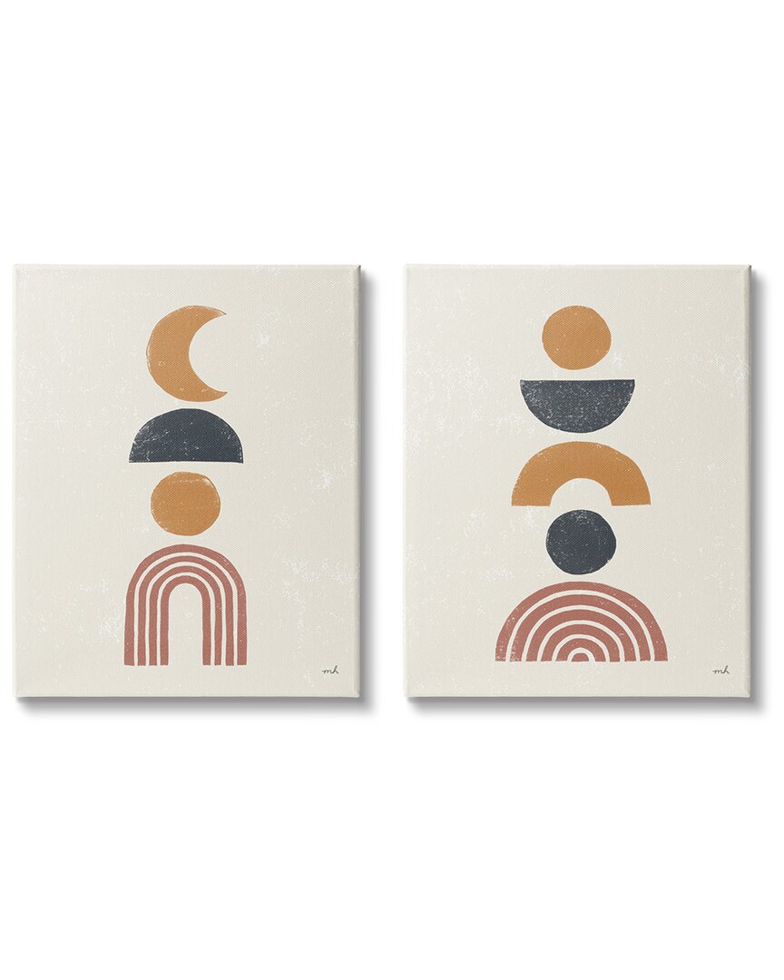 Stupell Industries Sun And Moon Bohemian Symbols Neutral Primary 2pc Stretched Canvas Wall Art Set By Moira In Blue