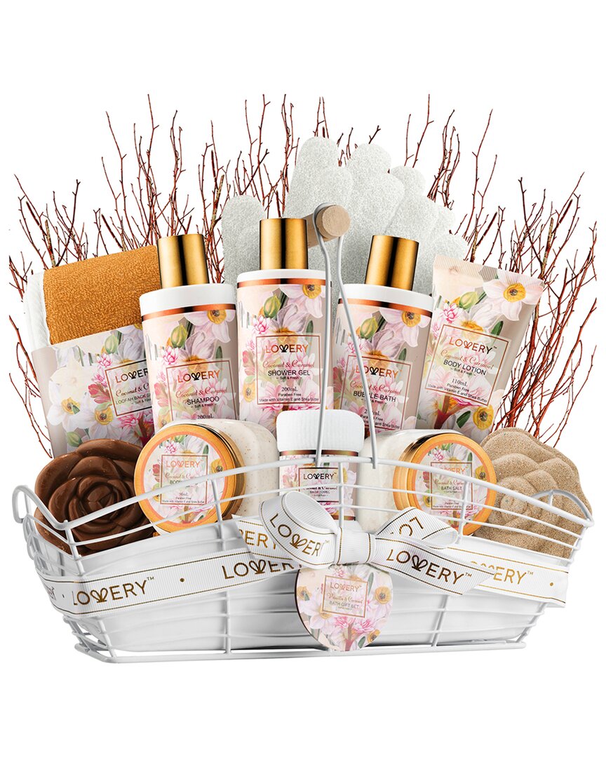 Lovery Spa 13pc Gift Basket, Coconut Caramel Self Care Spa Kit In Floral