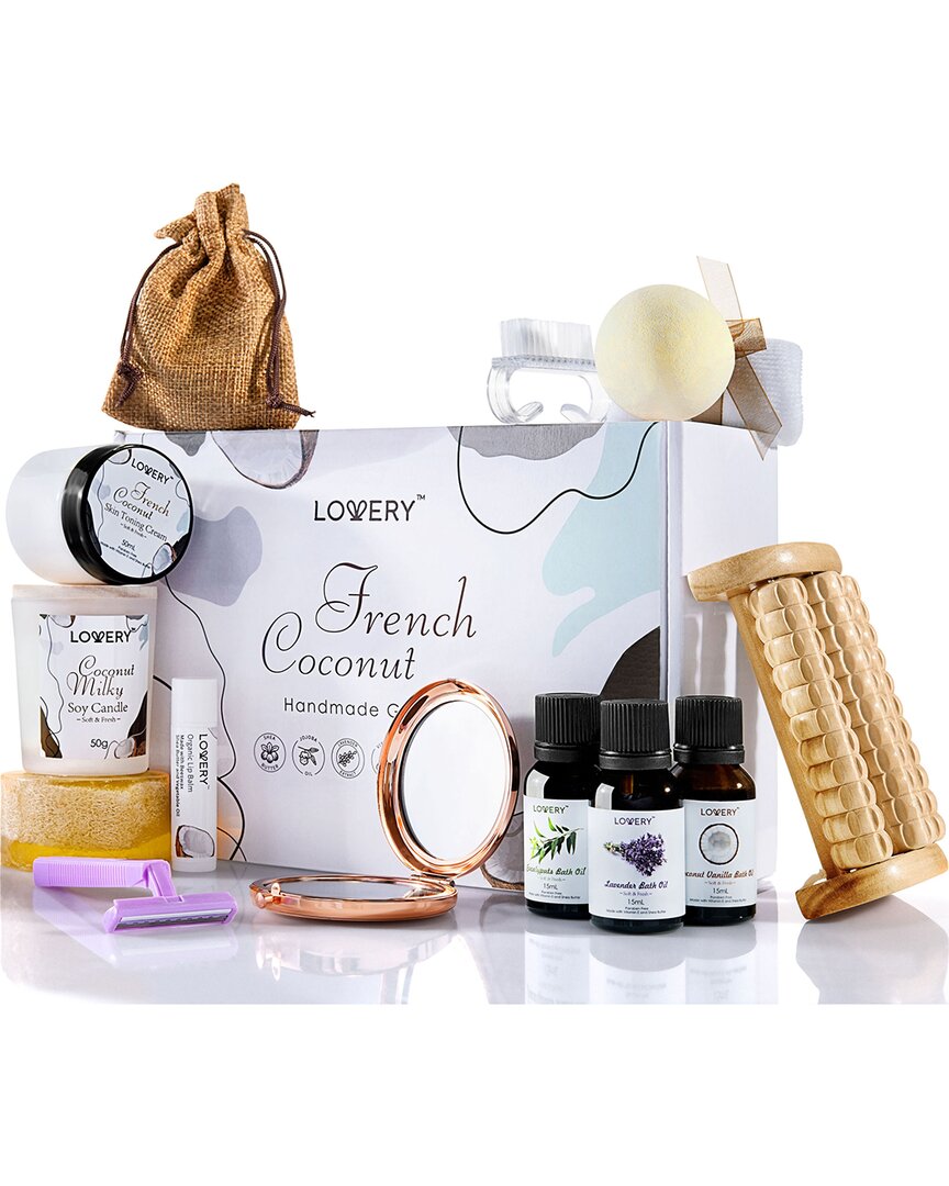 Lovery French Coconut Handmade Body Care 20pc Gift Set, Aromatherapy Spa Basket In Multi