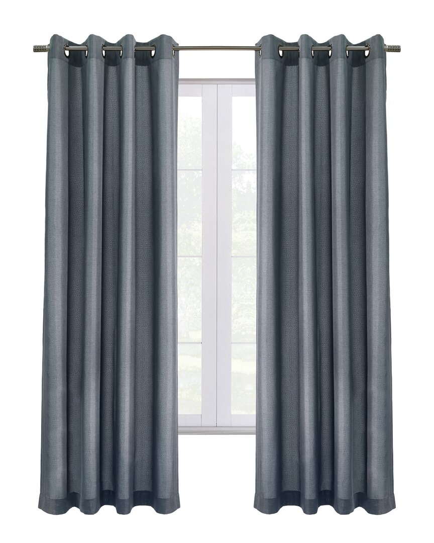 Thermaplus Grommet Top Textured Curtain Single Panel In Blue