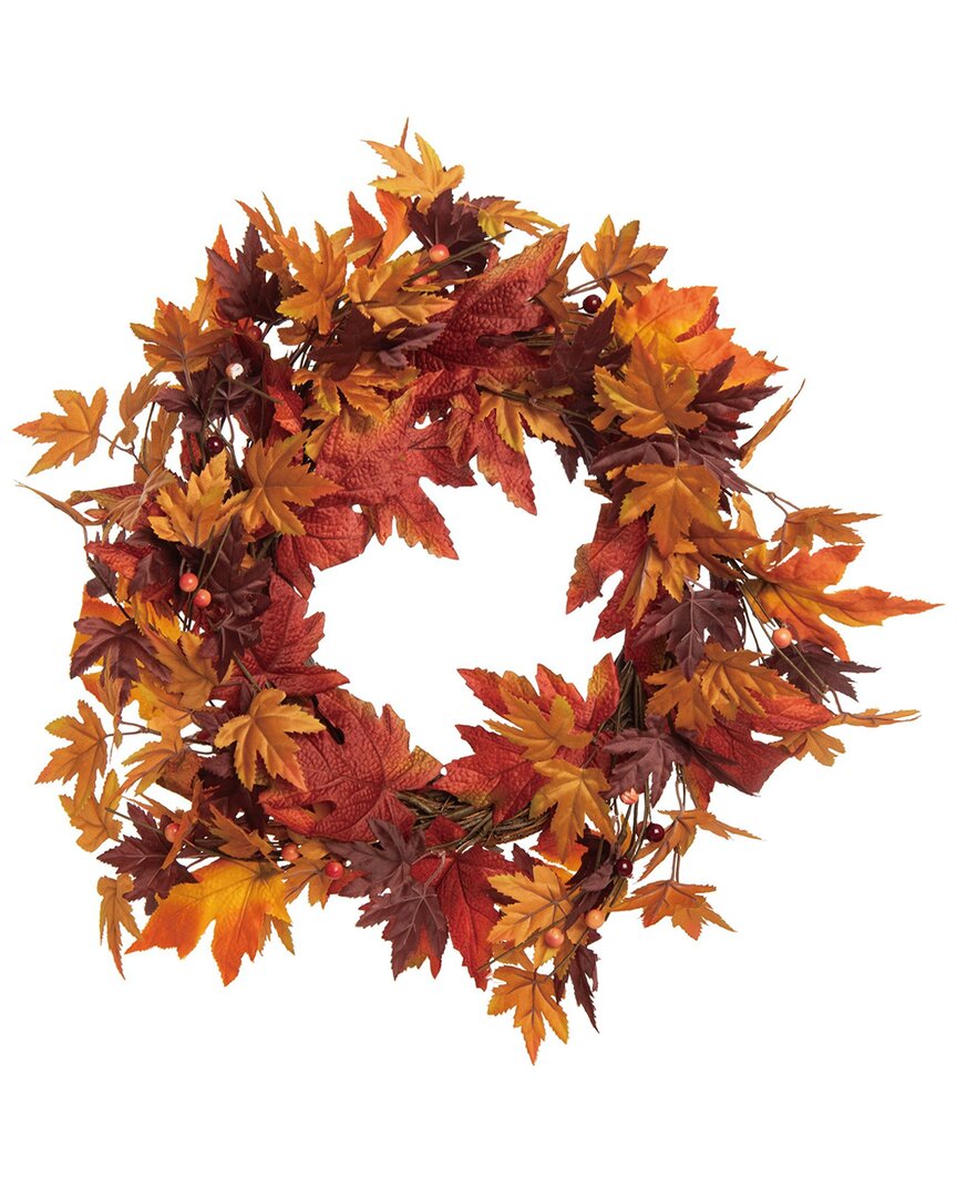 Transpac Polyester 23.62in Multicolored Harvest Fall Leaves Wreath In Orange
