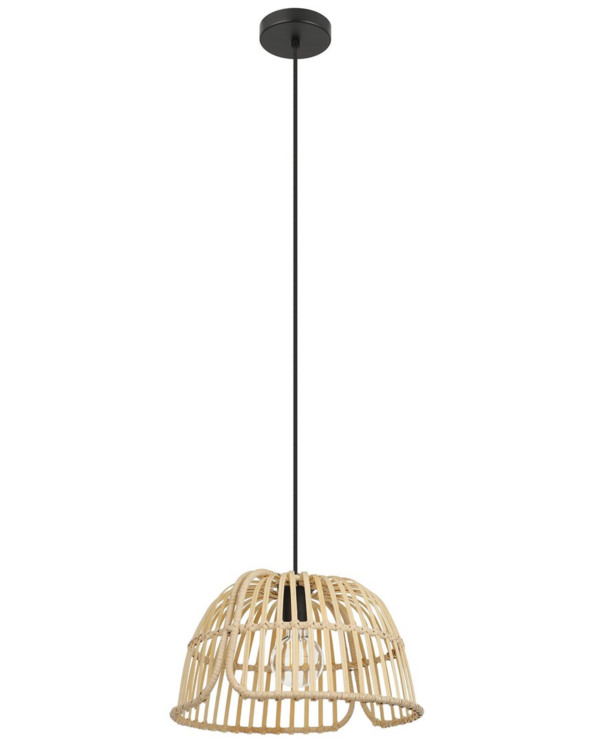 Eglo Glyneath 1 Light Pendant With Black Finish & Natural Wood Shade