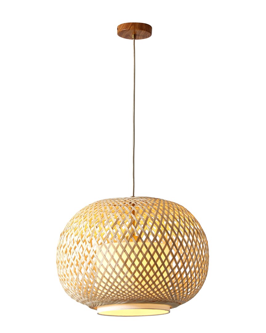 Vidalite Fos Modern Bohemian Woven Bamboo & Linen Dimmable Pendant Light With Adjustable Height