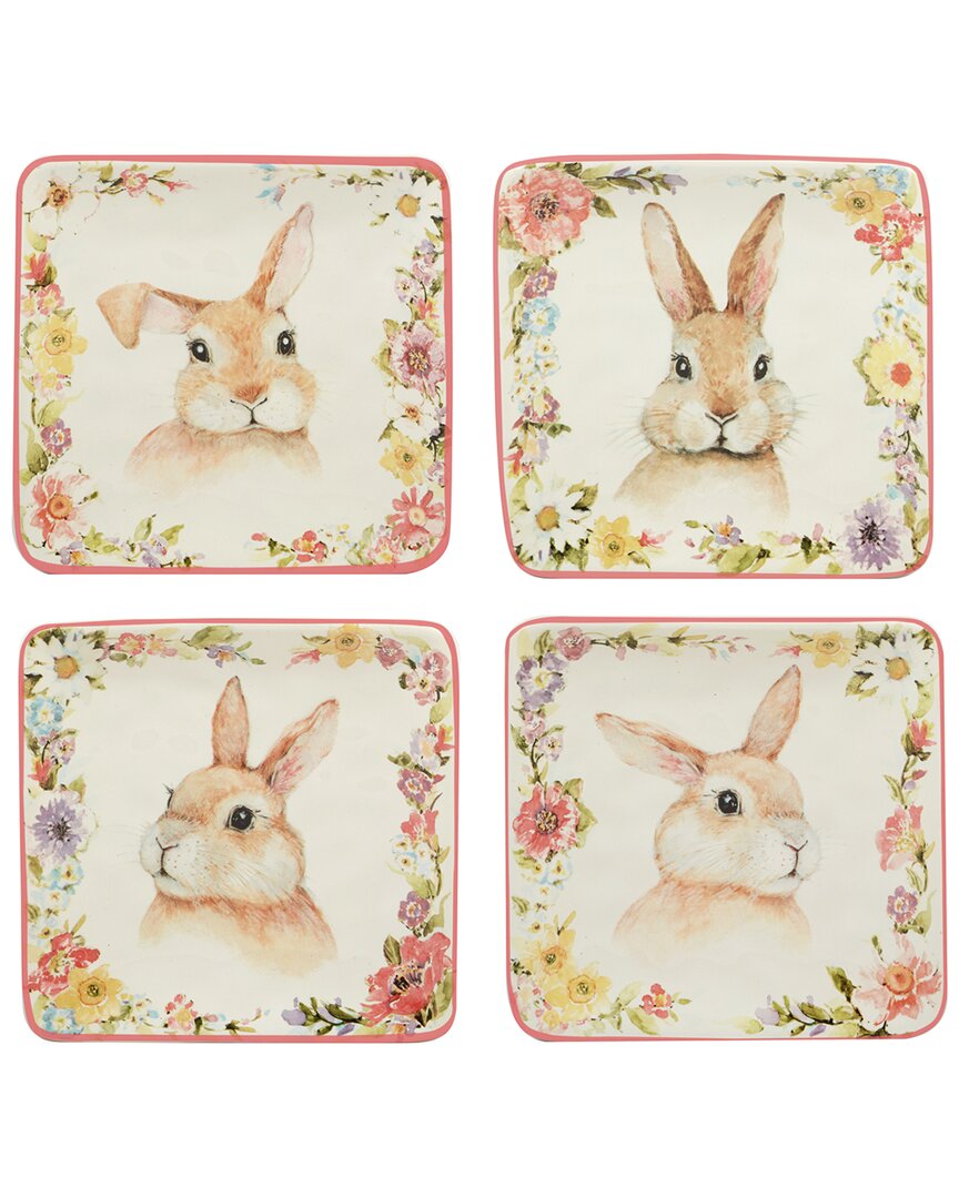 Certified International Easter Garden 6" Assorted Square Canape Plates, Set Of 4 In Multicolor