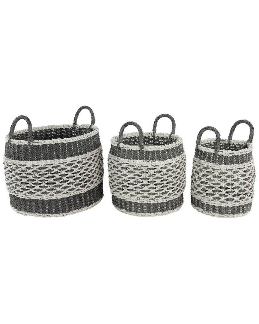 Peyton Lane Set Of 3 Grey Plastic Eclectic Storage Basket In Grey