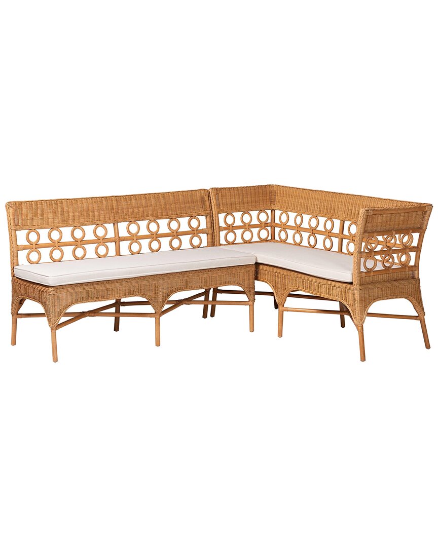 Baxton Studio Oxford Bohemian Rattan 2pc Dining Nook Bench Set