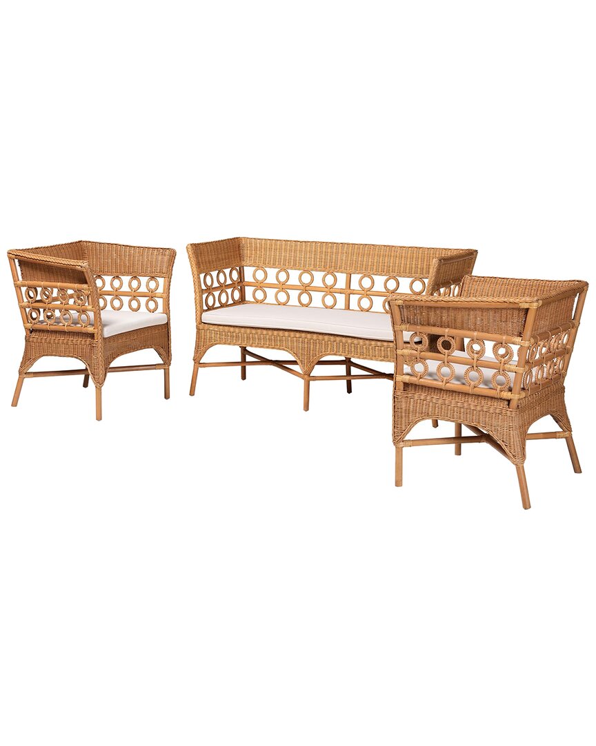 Baxton Studio Oxford Bohemian Rattan 3pc Living Room Chair Set