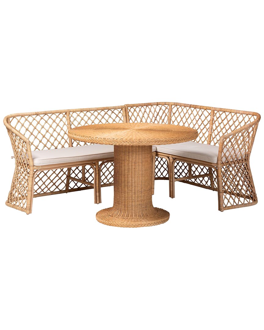 Baxton Studio Ellard Bohemian Rattan 3pc Dining Nook Set