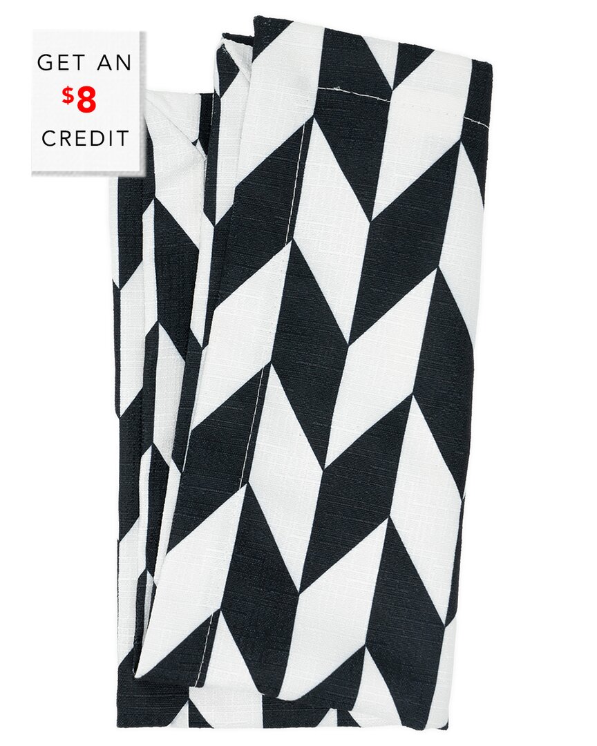 Elizabeth Sutton Home B&w Chevron Starburst Faux Linen Napkin With $8 Credit