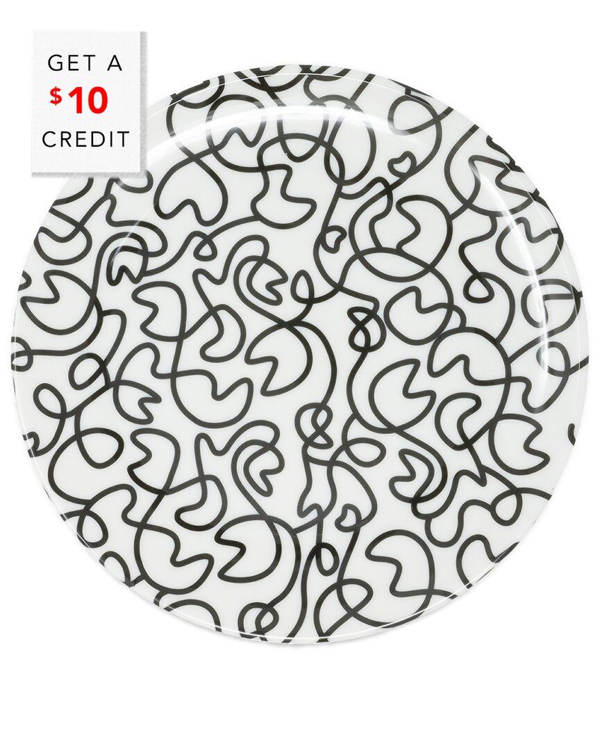 Elizabeth Sutton Home B&w Squiggly Dinner Plate With $10 Credit
