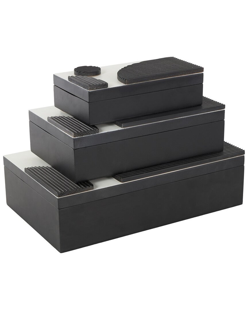 Peyton Lane Black Wood Handmade Decorative Box With 3d Geomet