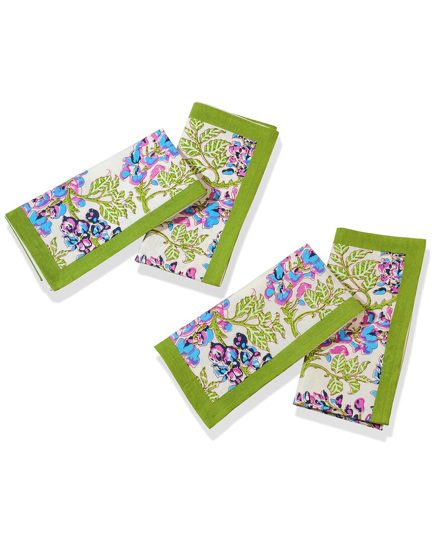 Tiramisu Set Of 4 Bluebell Symphony Block Print Napkins In Green