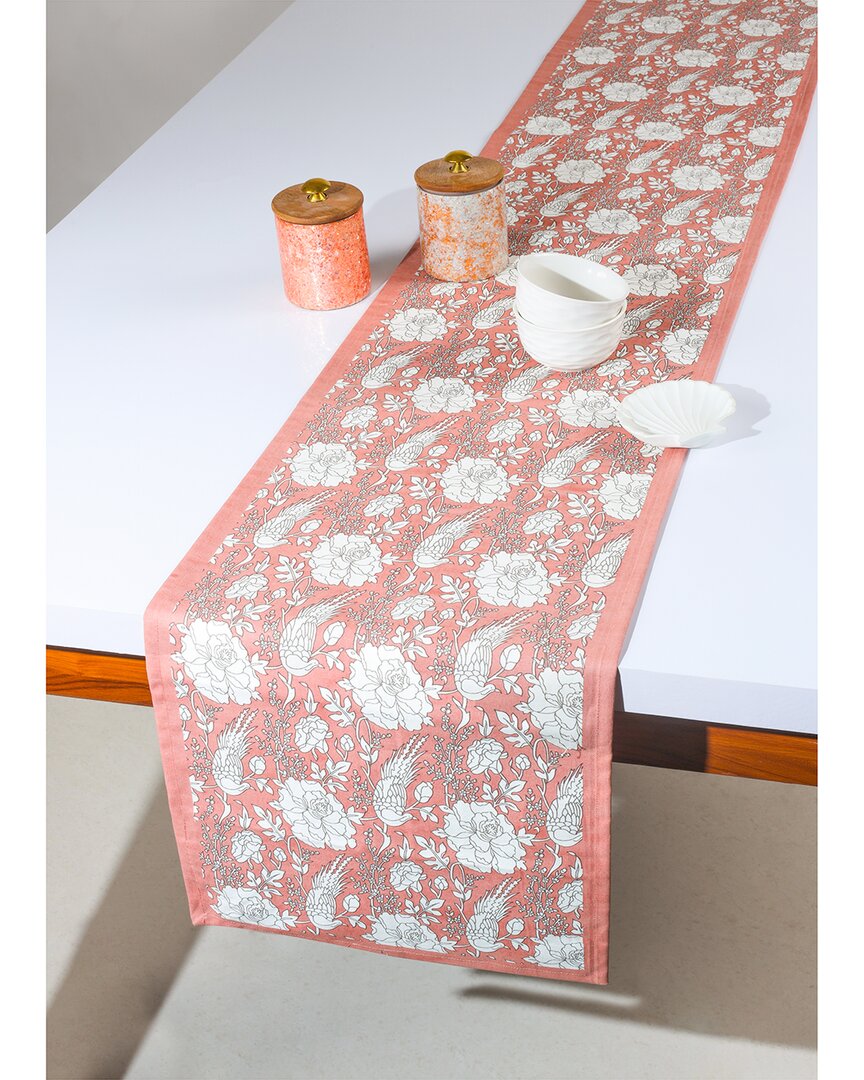 Tiramisu Peach Blossom Block Print Table Runner In Pink