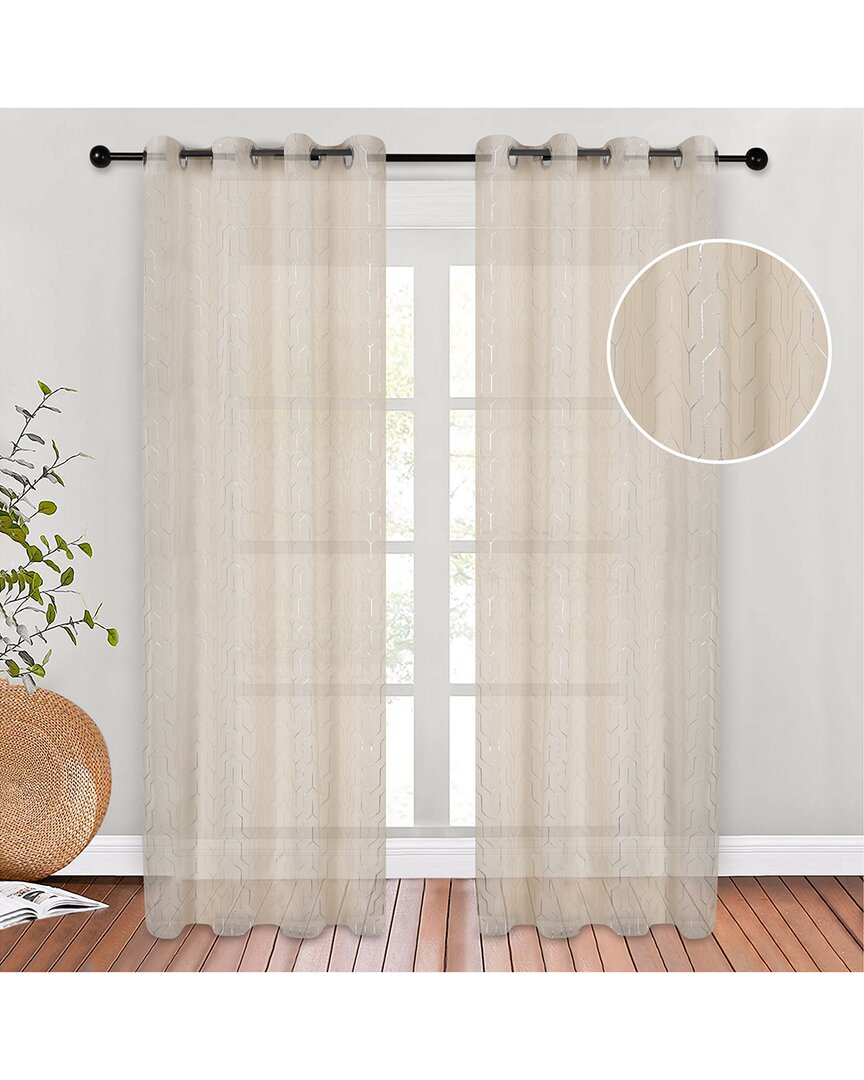 Superior 52x96 Cormac Printed Sheer Of 2 Pan 2pc Curtain Panel Set In Ivory