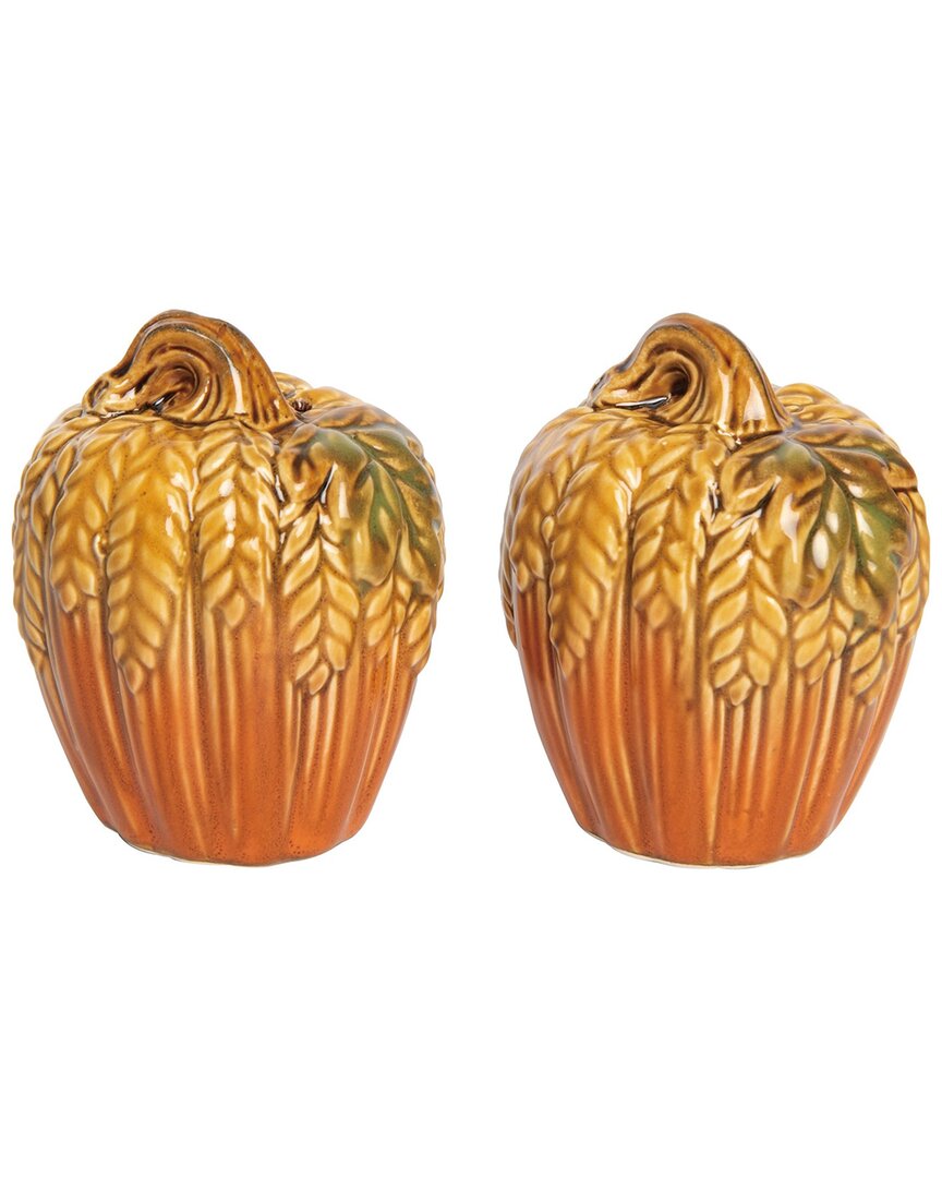 Transpac Ceramic 4.92in Multicolored Harvest Classic Pumpkin Salt And Pepper Shaker Set Of 2 In Orange