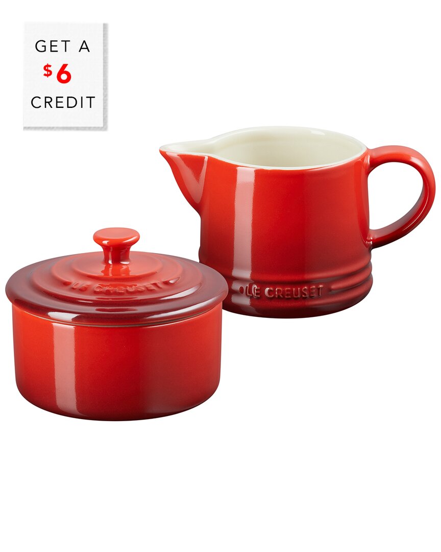 LE CREUSET CERISE SIGNATURE CREAM & SUGAR SET WITH $6 CREDIT