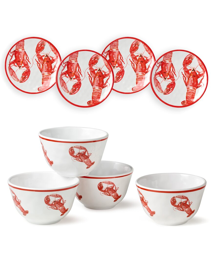 Certified International Beach House Lobster 8pc Canape Plate & Dip Bowl Set