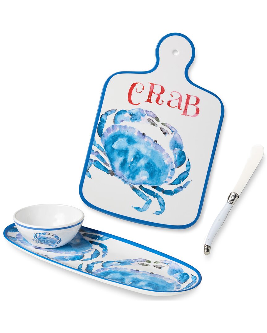 Certified International Beach House Crab Cheese Plate & Oval Tray With Dip Bowl Set
