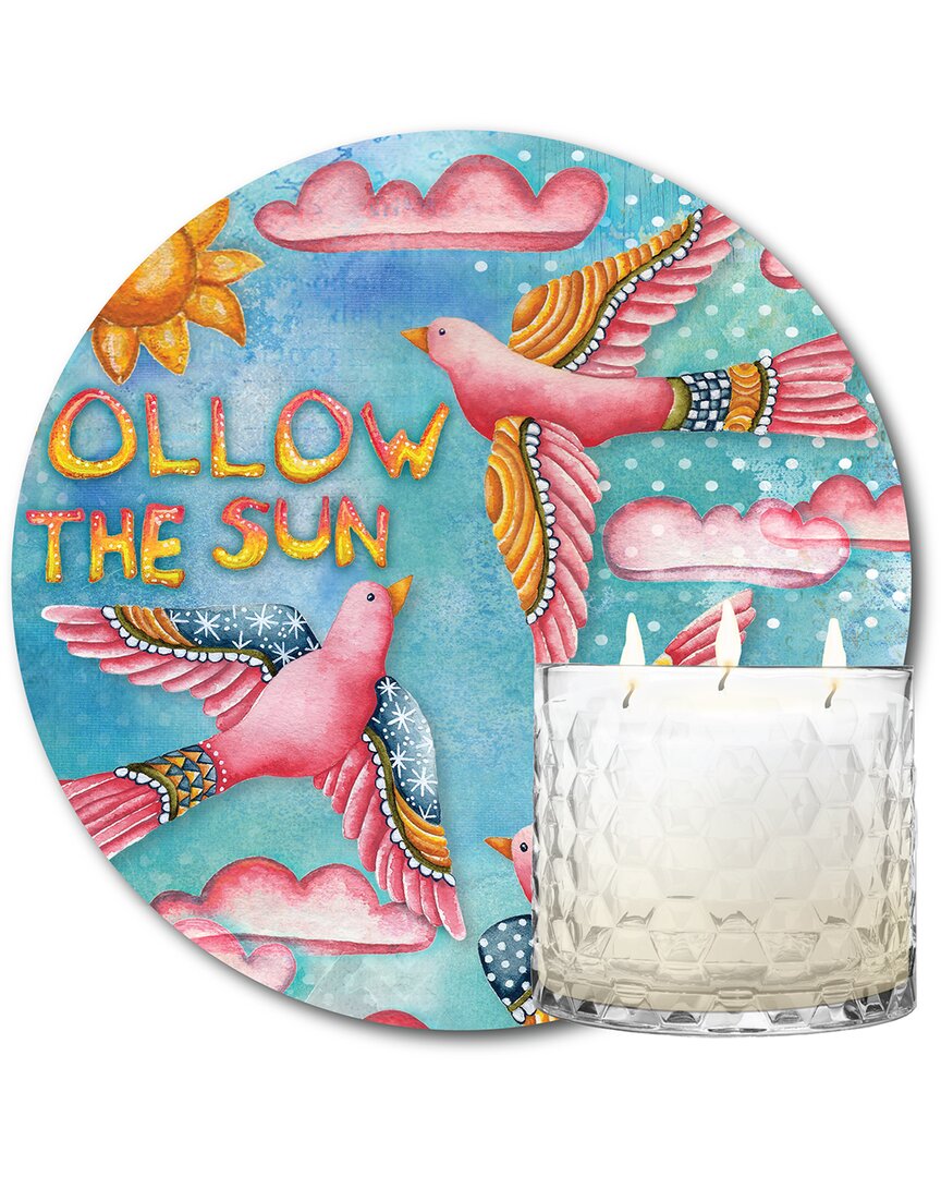 Courtside Market Follow The Sun 13.5oz Soy 3-wick Candle With 8x8in Artboard In Multicolor