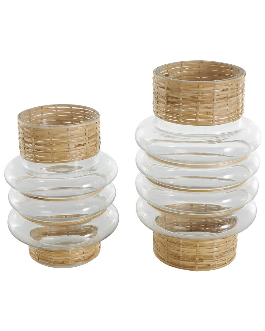 Peyton Lane Set Of 2 Clear Glass Handmade Rattan Wrapped Vase
