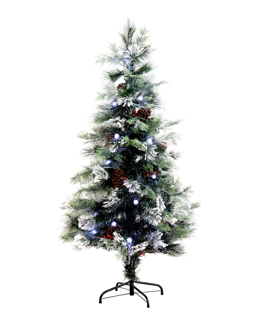 Nearly Natural 5ft Flocked Pre-lit Fiber Optic Artificial Pinecone & Berries Christmas Tree With 48 In Green
