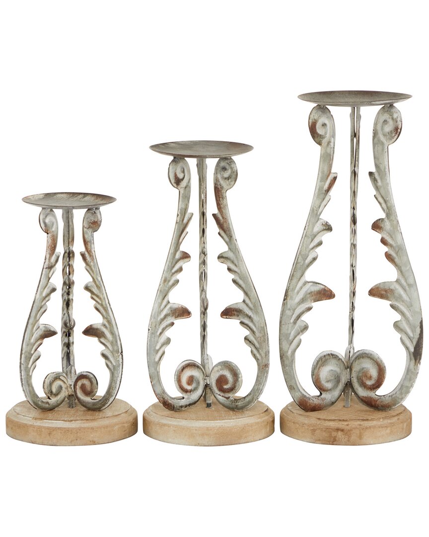Peyton Lane Set Of 3 Silver Metal Vintage Candle Holder