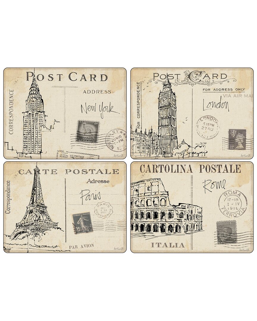 Pimpernel Postcard Sketches Placemats Set Of 4 In Charcoal
