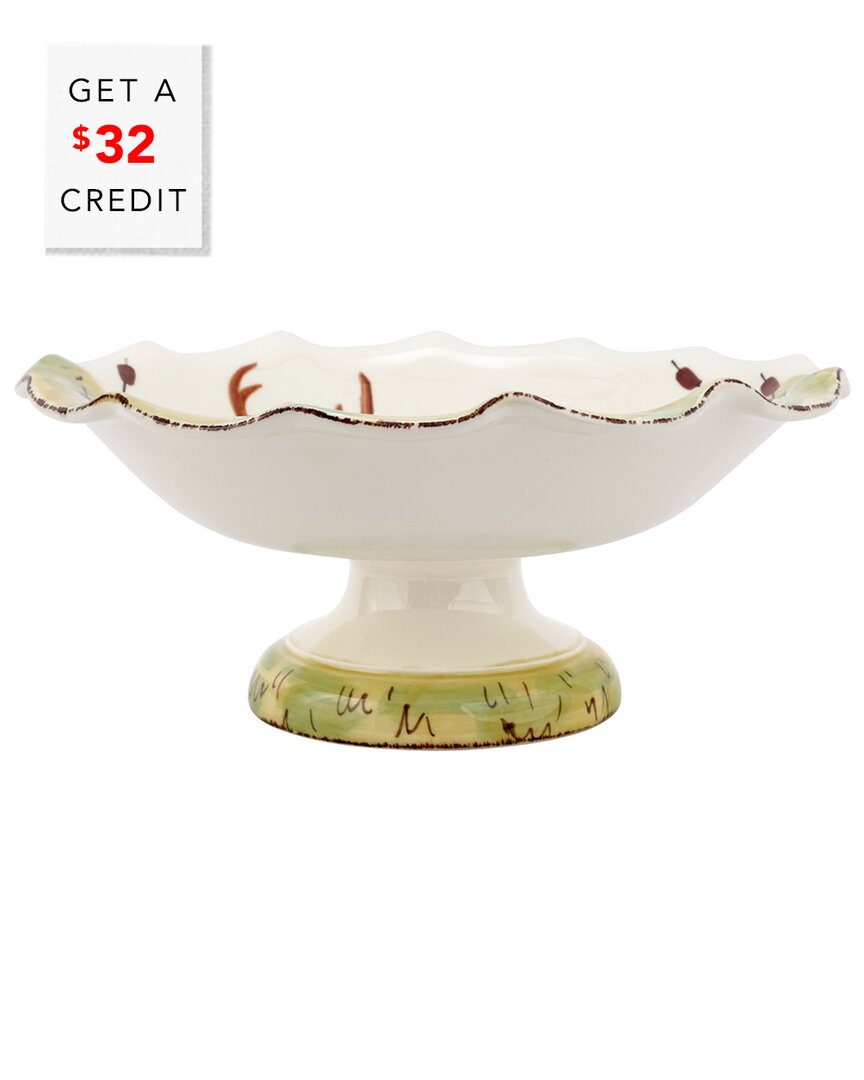Vietri Wildlife Footed Deer Pedestal Fruit Bowl In White