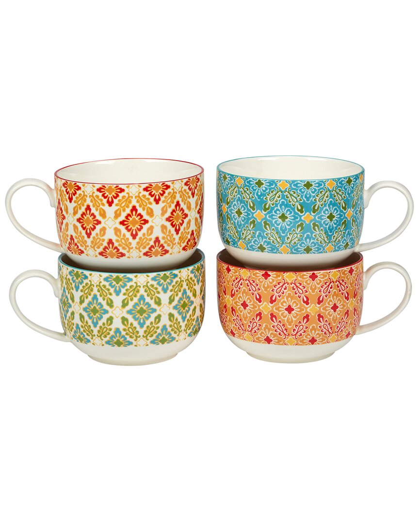 Certified International Damask Floral Set Of 4 Jumbo Cups 4 Assorted In Multicolor