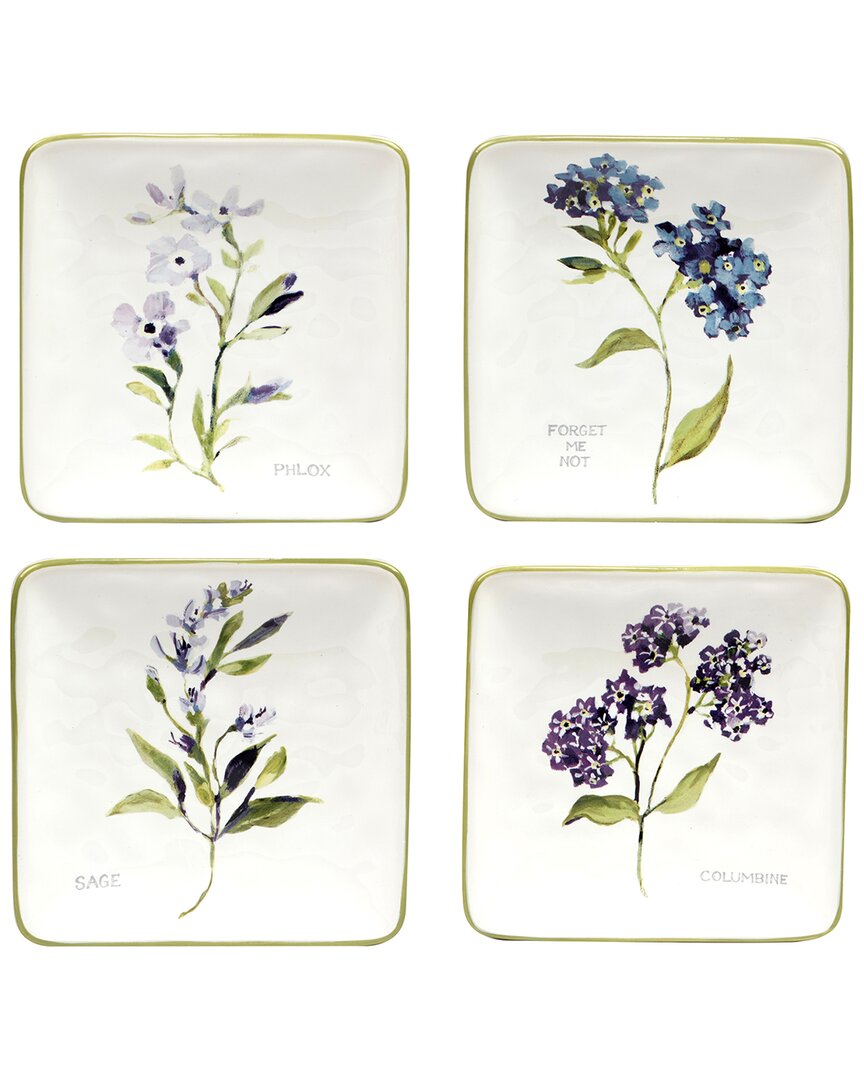 Certified International Fresh Herbs Set Of 4 Canape Plates In Multicolor