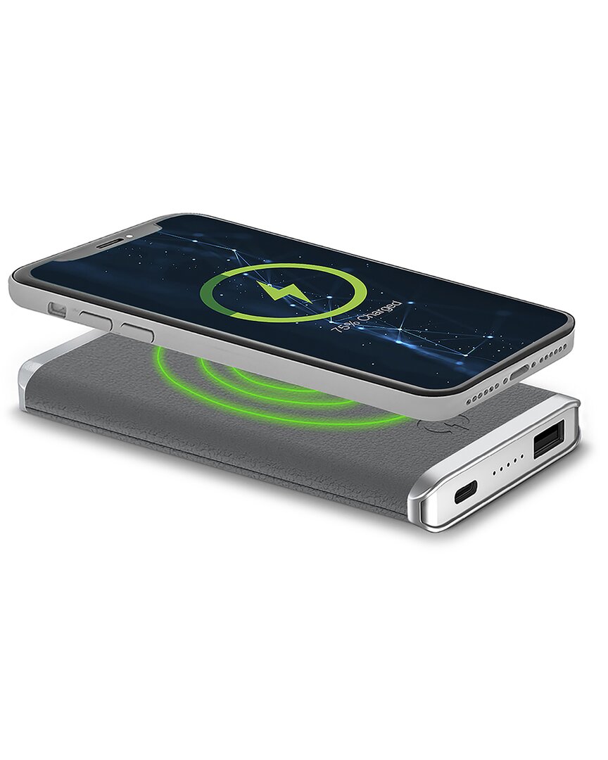 Phunkee Tree Leather Wireless Charging Power Bank In Grey